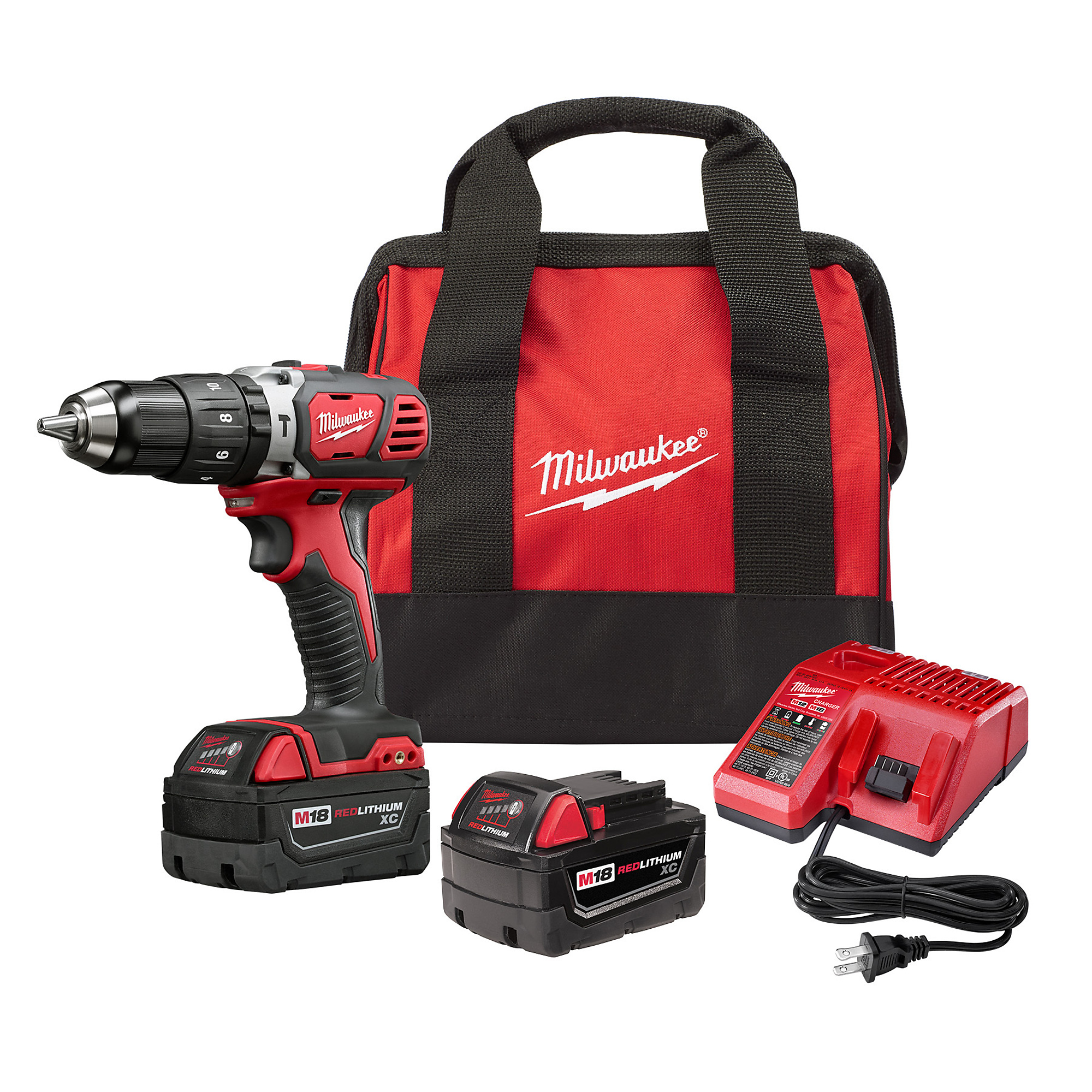 Milwaukee, M18 Compact 1/2 Hammer Drill Drvr Kit, Chuck Size 1/2 in